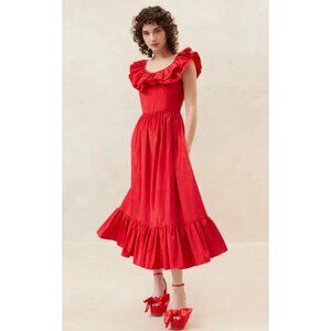 Loeffler Randall Serene Ruffle Midi Dress Red Size 2